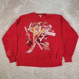 VTG 1994 ACME Looney Tunes Ski  Sweatshirt Sz XL FADED BLEACHED Taz Bugs Bunny